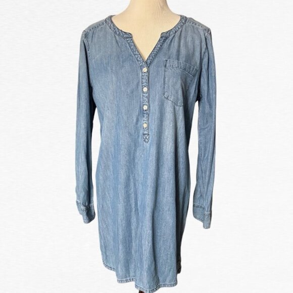 Express Denim Midi Roll Tab Long Sleeve Dress Blue Size Large - Picture 2 of 14